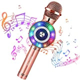 FISHOAKY Microfono Karaoke Senza Fili per Bambina, Microfono Bluetooth Wireless con Luci LED Flash Multicolore per Cantare, Karaoke Portatile, con ...