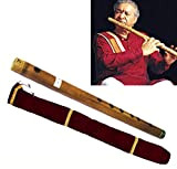 Flauto traverso indiano bansuri in bassa tonalità, in spesso bambù bruciato, tonalità 5, 56 cm, con custodia in velluto