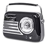 FREESOUND-VR40B - MADISON - Radio vintage a batteria lunga 30 W con Bluetooth, USB e FM, colore: Nero