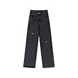 GJRFYJ Jeans for Donna Pantaloni Larghi Casual a Vita Alta con Cerniera a Farfalla Pantaloni Larghi in Denim Strappati (Color ...