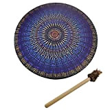 HINAA Tamburo sciamanico fatto a mano, tamburo sciamano vegano alchemico lunare con bacchetta, simbolo della musica spirituale del tamburo siberiano, ...