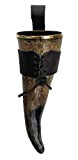 Hornerey T05Gold - Bordo dorato originale vichingo, 0,5 l, con supporto per cintura in pelle, vero corno medievale, corno potabile, ...