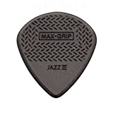Jim Dunlop - 6 plettri per chitarra Max Grip Jazz III in fibra di carbonio, con comoda scatola di latta