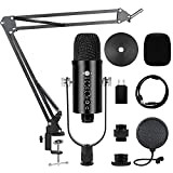 Kalawen Microfono USB PC Condensatore Microfono Cardioide Podcast Microfono Kit con Microfono Braccio Supporto Microfono Ammortizzatore Registrazione Microfono per Studio ...