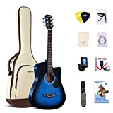 Lankro Chitarra Acustica 3/4 Per Principianti da 38 Pollici Chitarra per Bambini Blue Basswood Cutaway Guitarra Starter Kit con Custodia ...