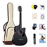 Lankro Chitarra Acustica 3/4 Per Principianti da 38 Pollici Chitarra per Bambini Black Basswood Cutaway Guitarra Starter Kit con Custodia ...