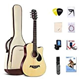 Lankro Chitarra Acustica 3/4 Per Principianti da 38 Pollici Chitarra per Bambini Natural Basswood Cutaway Guitarra Starter Kit con Custodia ...