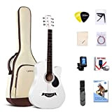 Lankro Chitarra Acustica Per Principianti 3/4 da 38 Pollici Chitarra per Bambini White Basswood Cutaway Guitarra Starter Kit con Custodia ...