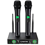 LiNKFOR Set di 2 Microfoni per Karaoke Portatili a Doppio Canale UHF Sistema Microfonico Wireless con Display LCD Sistema Microfono ...
