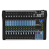 Micfuns - Studio Live Mixer 12 canali, console DJ professionale, suono stereo, Bluetooth, per registrazione computer, riproduzione, amplificatore mixer audio ...