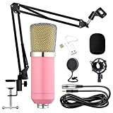 Microfono a Condensatore Professionale cardioide,BM-700 Microfonos con 3,5 mm XLR, Studio Audio Registrazione Microfono,Sospensione Supporto Forbice,microfono Attacco Shock (Pink)