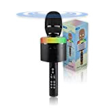 Microfono Bambini Adulti Wireless Professionale Portatile Bluetooth, Microfoni per Karaoke Cambia Voce Canto Autotune, Radiomicrofono Cassa Integrata (Black)