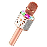 Microfono Bambini Wireless, FISHOAKY Portatile Bluetooth Karaoke Player con LED flash Controllabili Portatile Karaoke Altoparlante Compatibile Android/IOS per adulti Festa ...