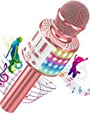 Microfono Karaoke Bluetooth, Bambini Portatile Karaoke con LED Altoparlante Cambia Voce, Microfoni Wireless Karaoke per Cantare KTV Esterno Festa, Ragazze ...