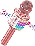 Microfono Karaoke Bluetooth, Microfoni Karaoke Wireless con LED Flash, Portatile Karaoke Player Bambini, Altoparlante, Cambia Voce, per KTV/Casa/Festa/Canto, Compatibile con ...