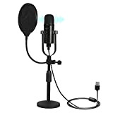 Microfono USB Professionale, 192Khz/24Bit Microfono di Registrazione di Tavolo a Condensatore con Pulsante di Rduzione del Rumore per Computer Podcast ...