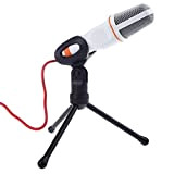Microfono Wired microfono a condensatore con supporto Clip per Chat cantare Karaoke PC Laptop 3,5 spina, bianco