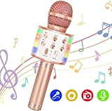 Microfono wireless Macchina per karaoke portatile, macchina per karaoke 5 in 1 Registratore con altoparlante per microfono portatile con luci ...