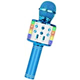 Microfono wireless Macchina per karaoke portatile, macchina per karaoke 5 in 1 Registratore con altoparlante per microfono portatile con luci ...