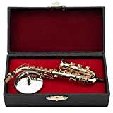 Miniatura sassofono contralto in miniatura con supporto e custodia placcati oro modello strumento ornamenti regalo di grado superiore mini strumento ...