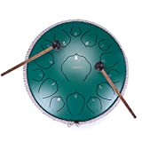 MIRIO Tamburo per lingua C-Dur, Steel Tongue Drum da 14 pollici, 15 toni, colore verde, con bacchette, borsa per il ...