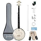 Mulucky Banjo a 5 corde – Full Size con 24 staffe, retro aperto, banjo in acero con testa Remo, 5° ...