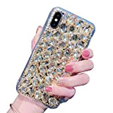 Nadoli 3D Custodia Case per Huawei Y6P,Cristallo Diamante Glitter Brillantini Difficile PC Indietro + Morbido Telaio Protettiva Cover,Oro