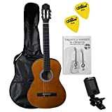 NAVARRA Starter Set chitarra classica 4/4 miele, con borsa, Libro con CD, Tuner,2 plettri