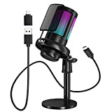 NJSJ USB Microfono Kit per PC Gaming PS5, RGB Microfono a Condensatore da Tavolo con Pulsante di Silenziamento, Filtro Anti-Pop ...