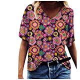 O-Neck Loose Tops Sleeve Short T-Shirt Round Women's Printed Casual Women's Bluse Schlafanzug Schwangerschaft, multicolore, M