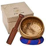 Ohm Store - Ciotola tibetana per meditazione e attaccante in legno con scatola regalo Lokta, strumento nepalese martellato a mano ...