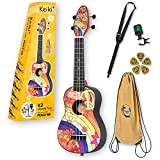 Ortega Guitars Ukulele Soprano multicolore - mancino - Keiki K2 - Starter Kit che include Accordatore, Tracolla, 5 Plettri Medium ...