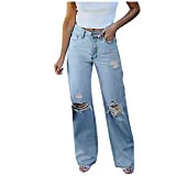 Pianshanzi Pantaloni Vita High Hole Denim Jeans Donne Scossa Donne strappate Jeans Ragazze, Blu, M