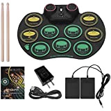 Portable Electronic Drum Set 10 Drum Pads Silicon Foldable Roll Up Drum with Headphone Jack Built-in Speaker for Kids Beginner