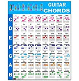 Poster per chitarra (61 x 76 cm), guida di riferimento educativo per principianti, 56 accordi codificati a colori da progressioni ...