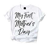 Print Tops Sleeve Solid O-Neck Short Color Day Fashion Tee Mother's Womens Women's Bluse T Shirt Damen Größe, bianco, M