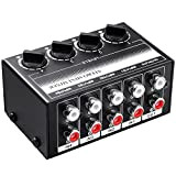 PROZOR Mixer Audio Stereo a 4 Canali con Guscio in Metallo Mini Mixer Stereo Passivo con Controlli Separati del Volume ...