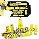 Rochix Clarinet Starter Student Level E16 Yellow B Flat ABS nichel placcato 17 Keys Bb Tone con 2 berretti, custodia, ...