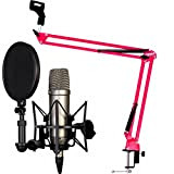Rode NT1-A - Set microfono a condensatore + Keepdrum NB35 RD, braccio per microfono, colore: Rosso