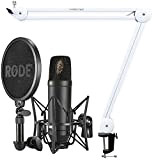 Rode NT1-KIT - Set microfono a condensatore + Keepdrum MS138, braccio snodato, colore: Bianco