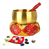 RoseFlower 10cm - 4inch Campana Tibetana Set con Pietre Chakra Percussore Cuscino, Campana Tibetana da Musica per Musicoterapia Meditazione Yoga ...