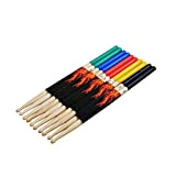 Rosenice - 5 paia di bacchette da tamburo, bacchette 7A, leggere e colorate per bambini