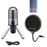 Samson Meteor Mic USB Cardioide Microfono con interruttore di muto per registrazione in studio (Chrome) Bundle con filtro Blucoil Pop ...