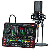 Set di schede audio dal vivo con microfono, attrezzatura da studio podcast con mixer DJ con cambio vocale per telefono, ...