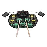 Siqi Electronic Drum Set Digital Roll-Up Drum Kit 9 Silicone Drum Pad Altoparlante stereo integrato con 2 pedali Per bambini ...