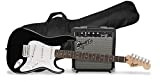 Squier by Fender Stratocaster - Set di chitarre per principianti, tastiera alloro, nero, con custodia da concerto, amplificatore, cinghia, cavo, ...