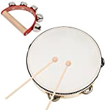 Tamburo tamburello portatile in legno da 8 pollici e campana jingle, tamburello a percussione con testa portatile con battiti di ...
