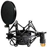 Tencro 43-47mm Supporto antiurto per microfono con filtro antipop e adattatore Clip per microfono in metallo ad alto isolamento antivibrante