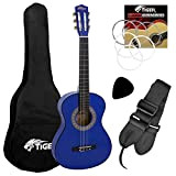 TIGER CLG6-BL Set chitarra classica per principianti misura 1/2, con custodia, corde di ricambio in nylon, plettro - colore blu