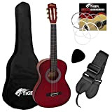 TIGER CLG6-RD Set chitarra classica per principianti, misura 1/2, con custodia, corde di ricambio e plettro - colore rosso